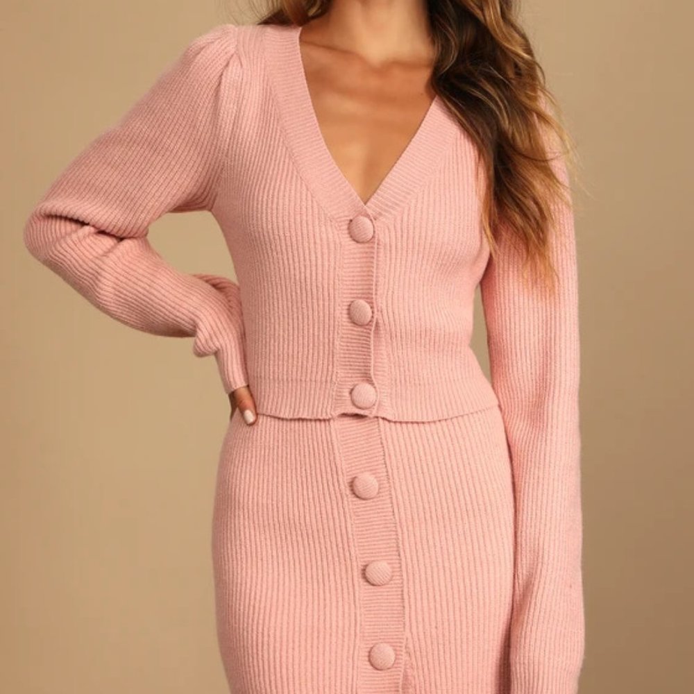 Lulu's 2pc Autumn Scenery Dusty Pink Knit Sweater Mini Dress